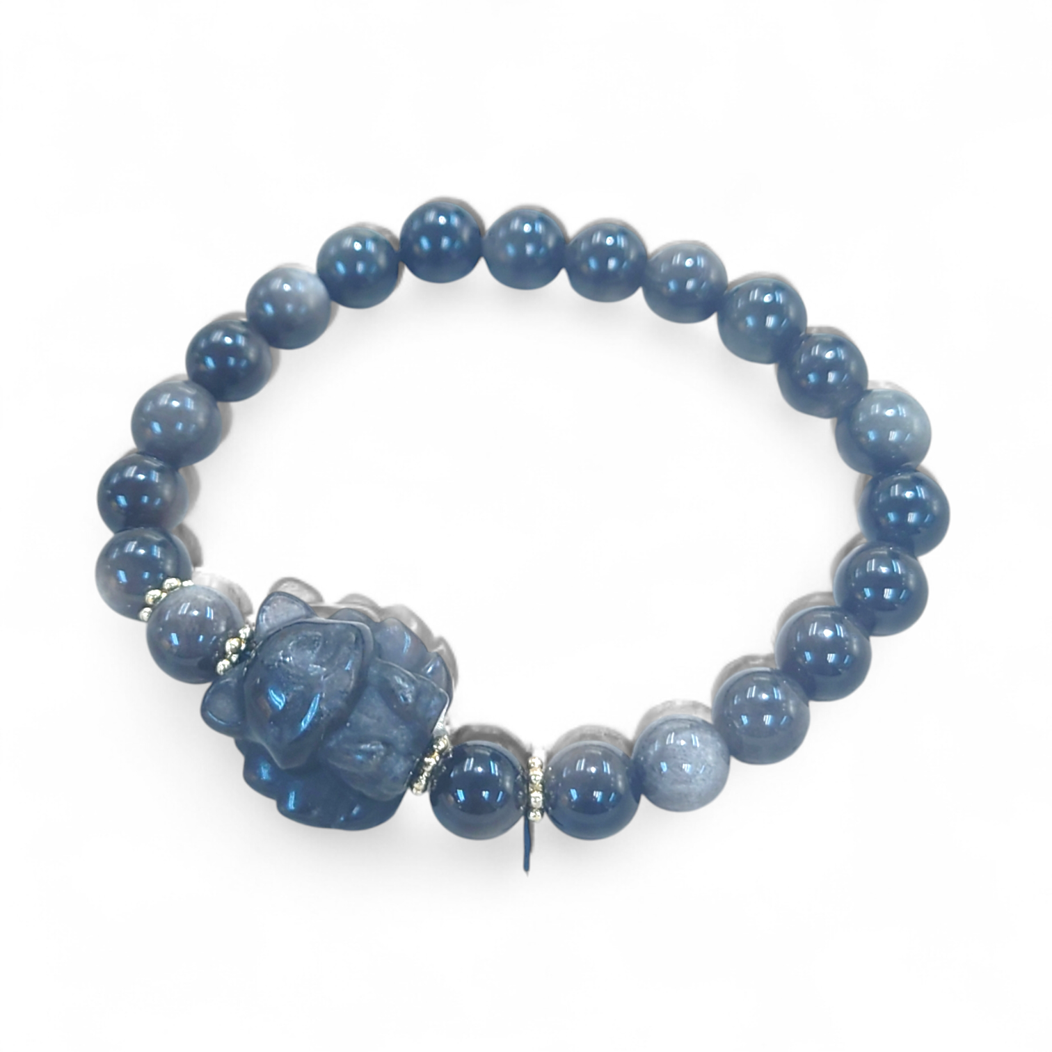 A14 九尾狐銀曜石手串8mm (經師傅開光)