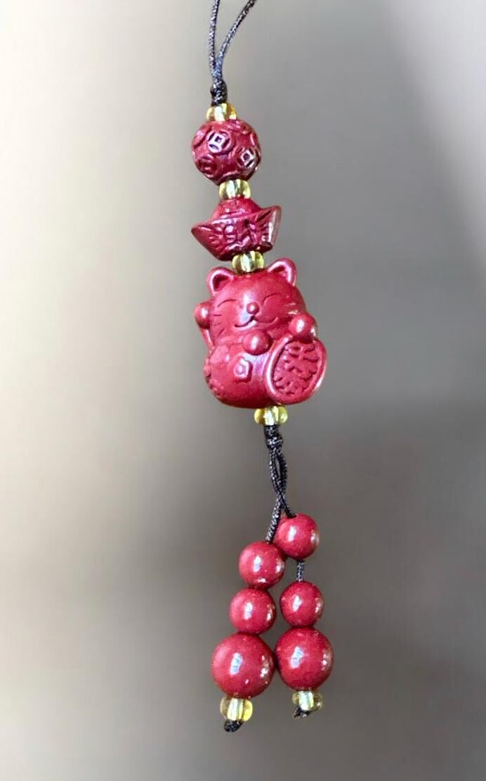 A21 硃砂招財猫掛件 (經師傅開光)