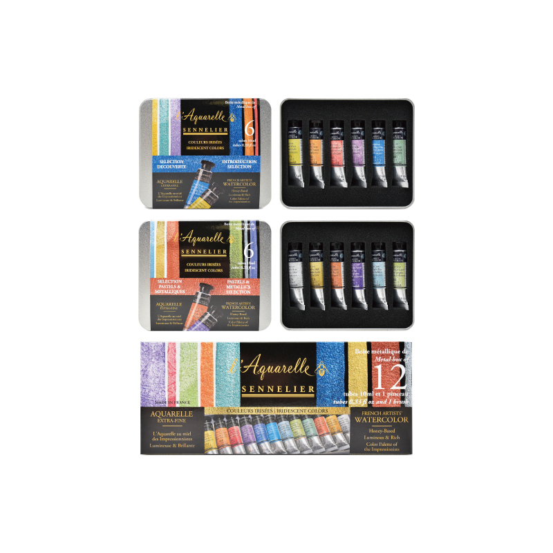 法國 SENNELIER 申內利爾 專家級蜂蜜珠光水彩套組 6色/12色 基本色/金屬色 10ml 鐵盒