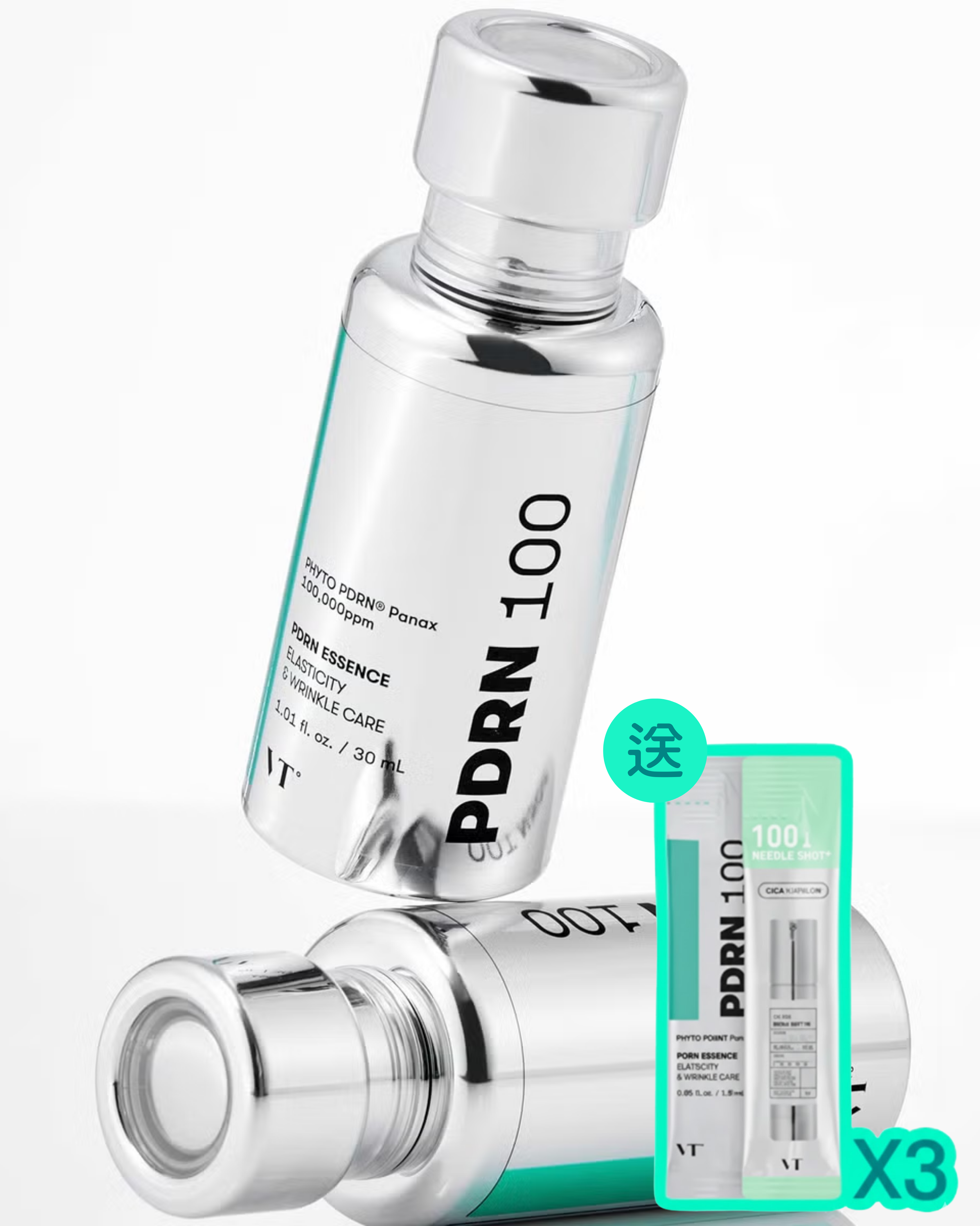 VT Cosmetics - PDRN 維他命原水光精華 100 增量組合 （內含：30mL 正裝 + 1.5mL 試用裝 × 3入 + 微針精華 100 體驗包 × 3入） (平行進口)