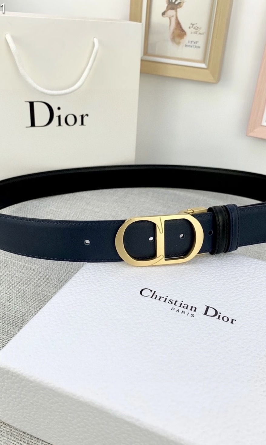 Dior Black Leather 30 Montaigne Buckle Belt 70CM