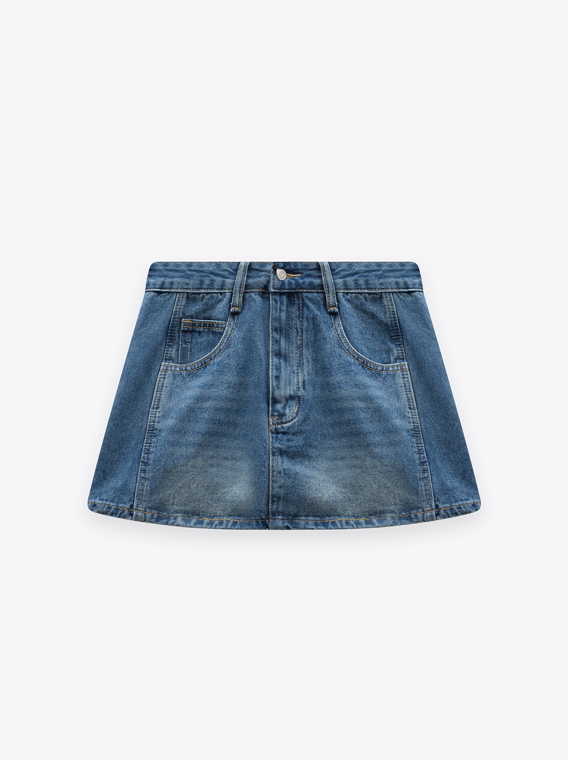 剪接貓鬚牛仔短裙