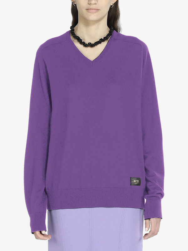 N°21 V領針織罩衫(紫)