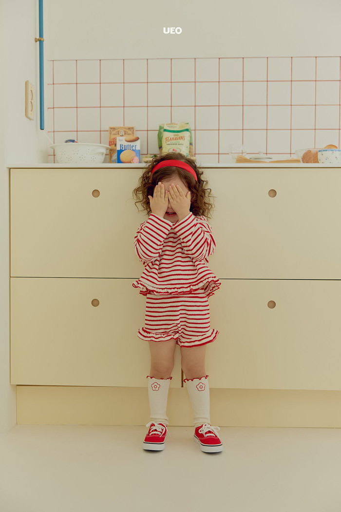 正韓春ueo 兩色捲邊條紋短褲