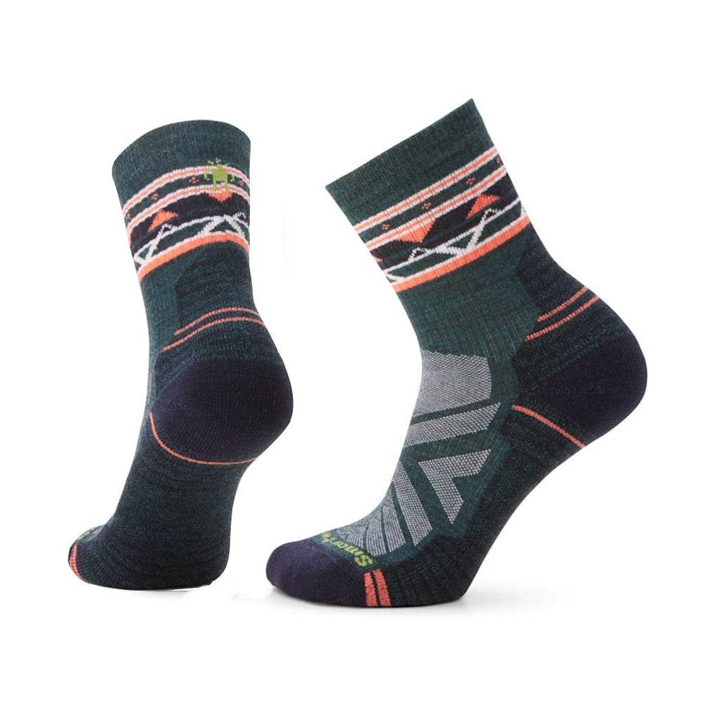 【Smartwool】女機能戶外全輕量減震民族風印花中筒襪 苔蘚綠、淺灰、黑、藍 / SW001580