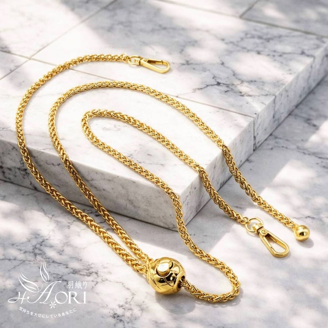 可調長短麻花金屬肩背鍊(淺金)