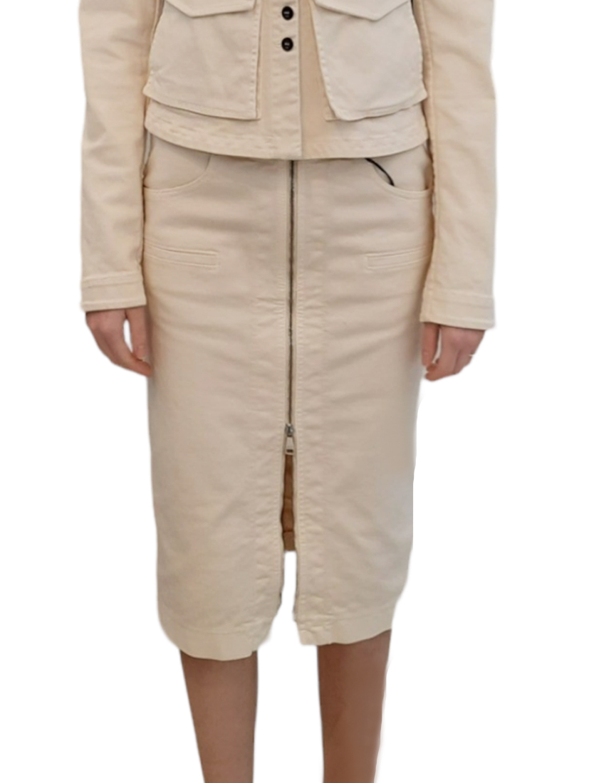 N°21  前拉鍊單寧窄裙(米)