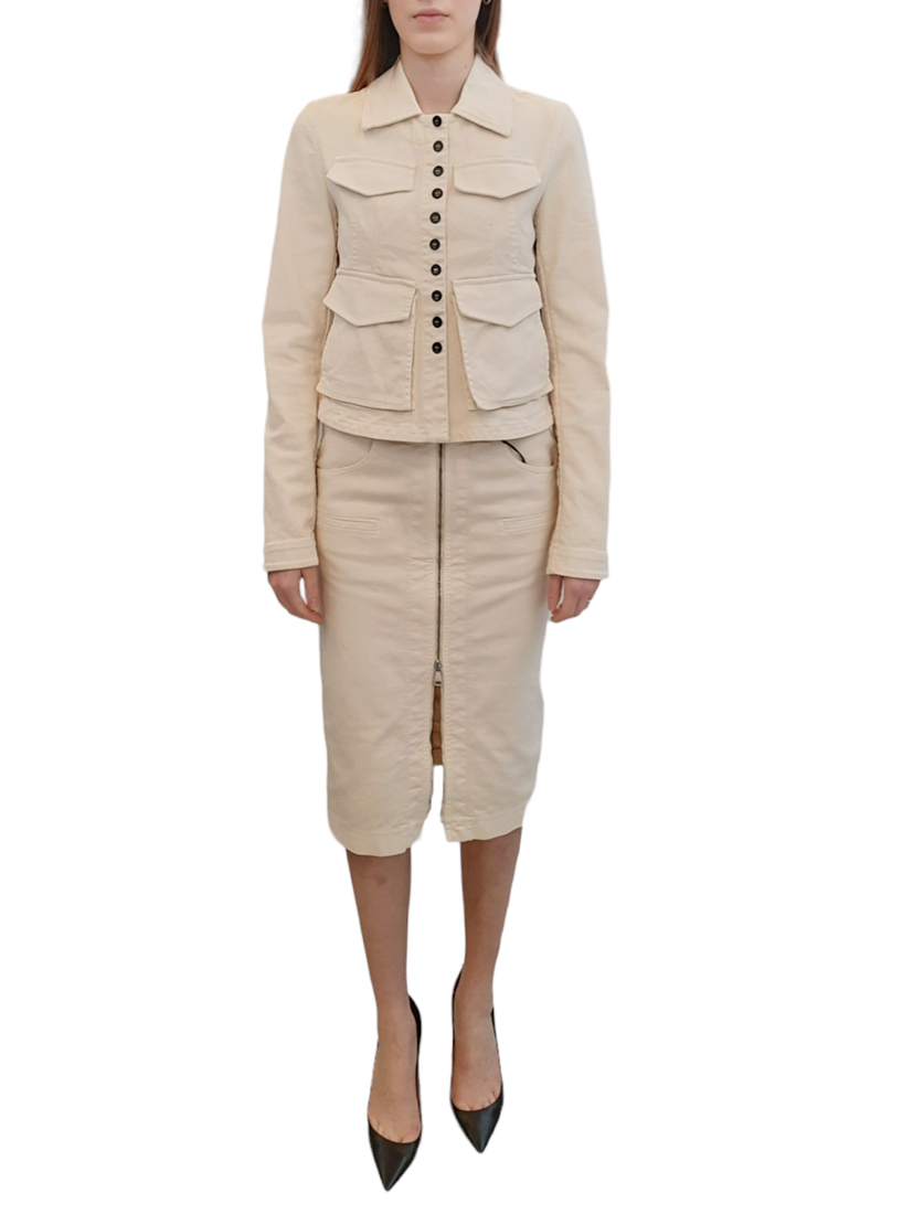 N°21  前拉鍊單寧窄裙(米)