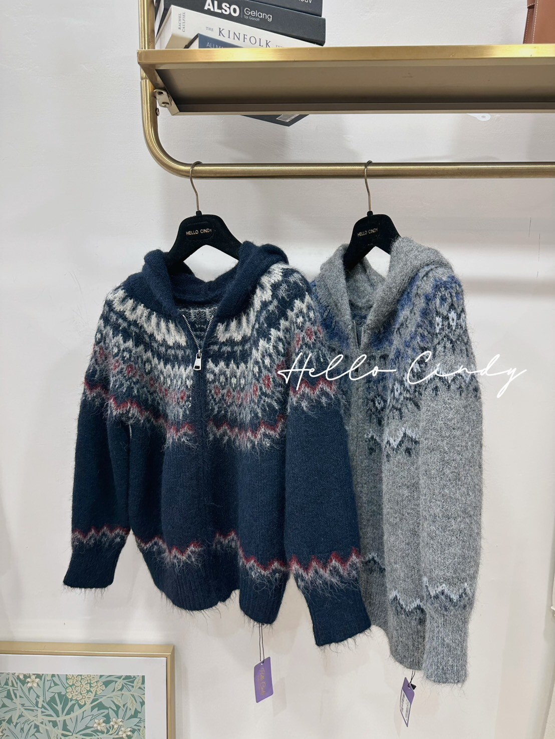 2/3小直播獨家特價款~圖騰毛海拉鏈連帽針織毛衣外套