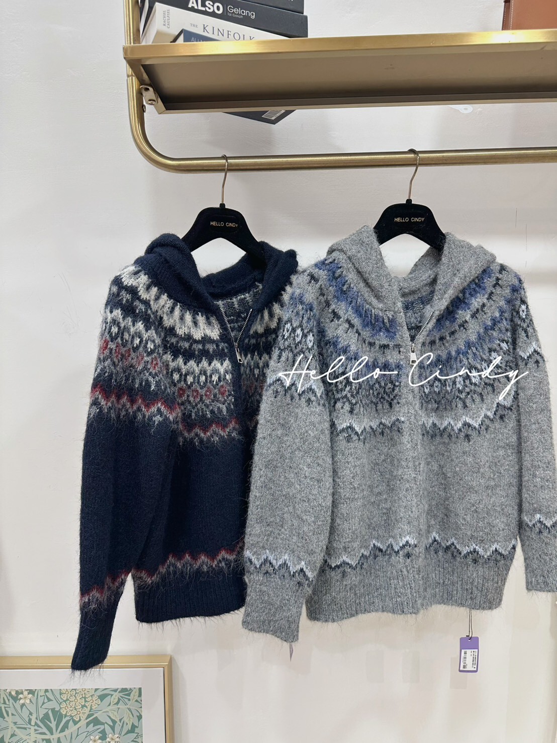 2/3小直播獨家特價款~圖騰毛海拉鏈連帽針織毛衣外套