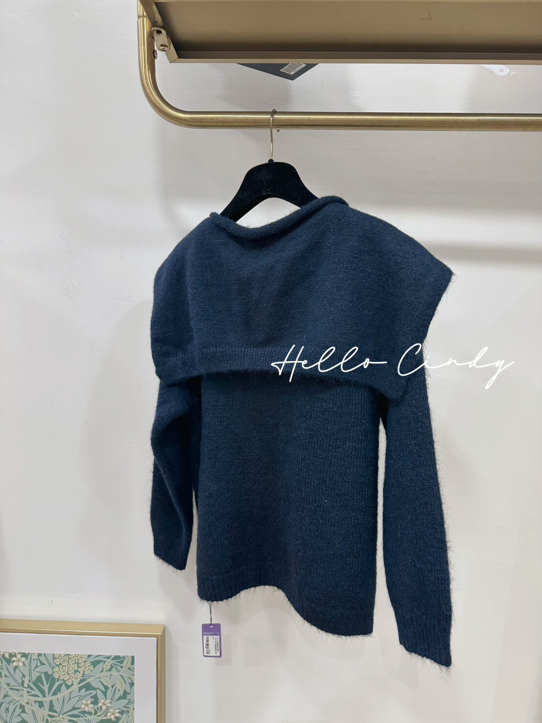 2/3小直播獨家特價款~8%羊毛深藍附披肩V領毛海毛衣