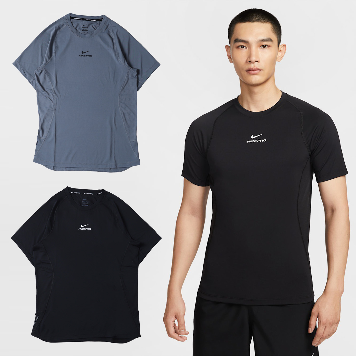 男款 NIKE PRO DRY 灰色 黑色 訓練 透氣 貼身 運動 短袖 短T【HV0410】