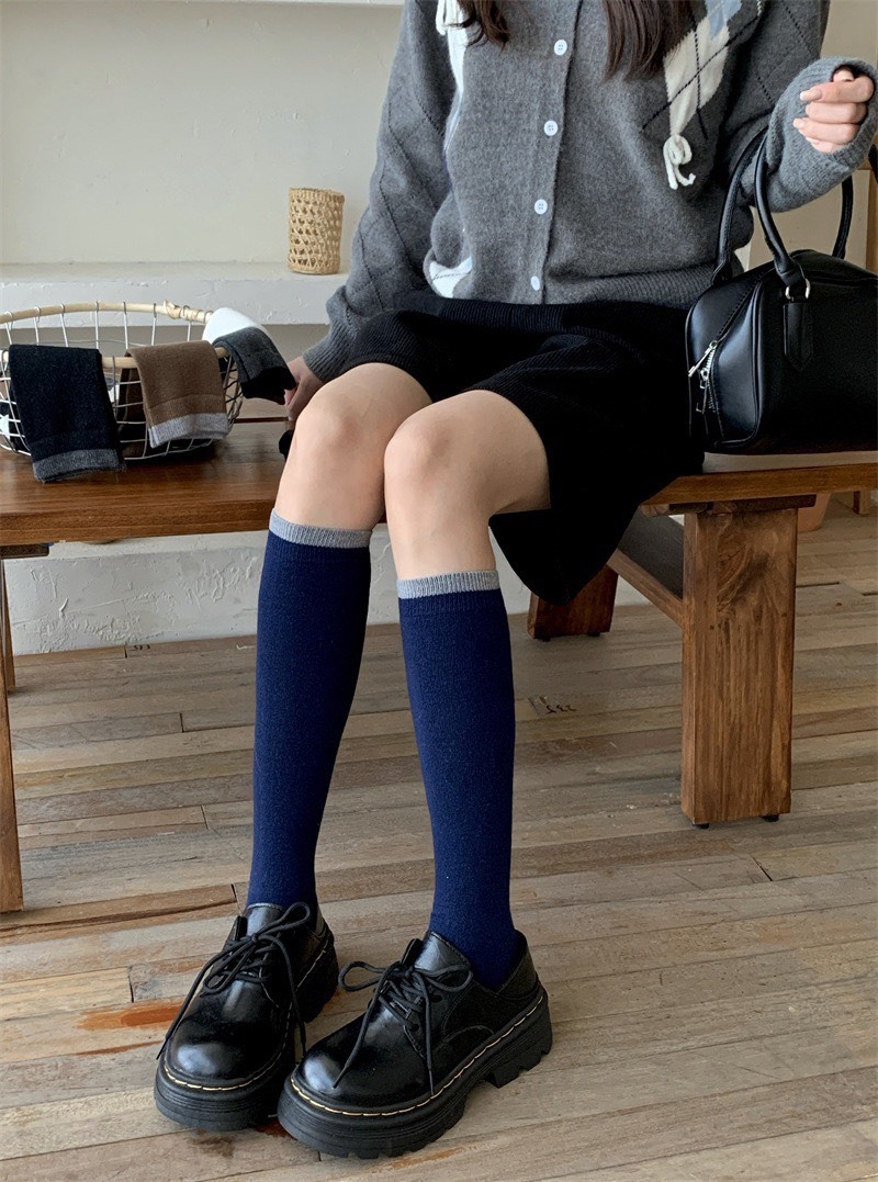No.9226 蠶絲羊毛撞色高筒小腿襪