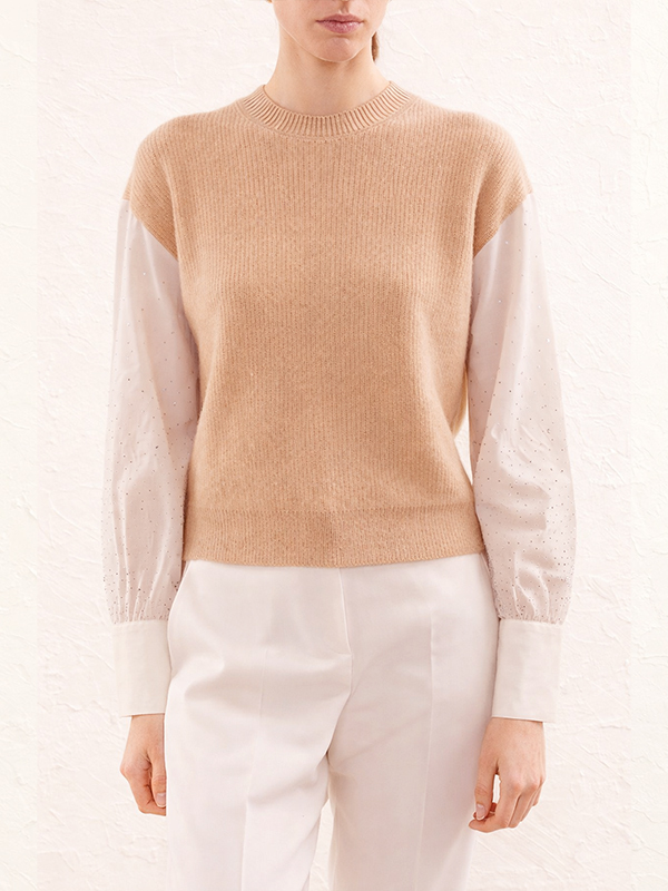 PESERICO 針織拼接上衣(奶茶)