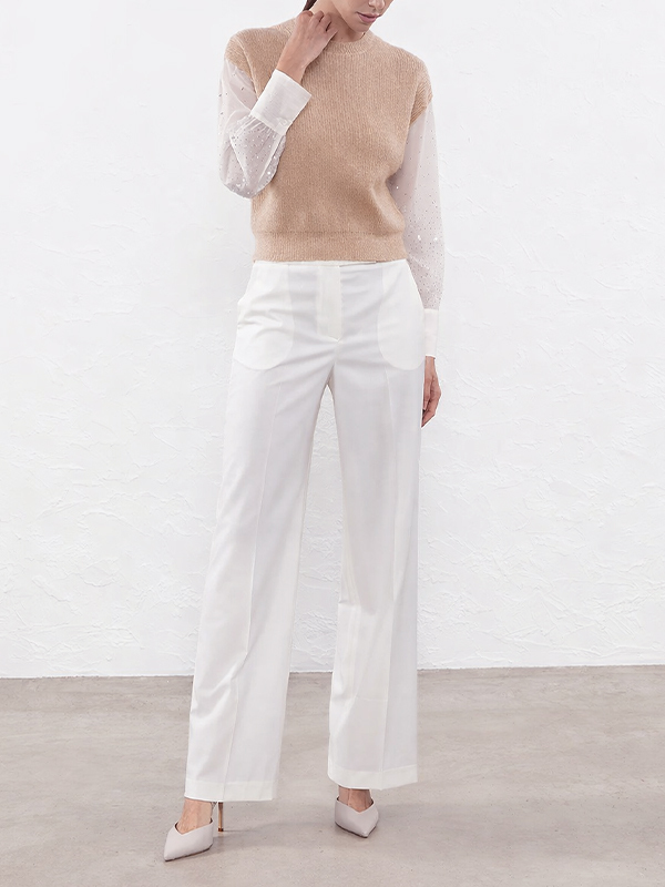 PESERICO 針織拼接上衣(奶茶)