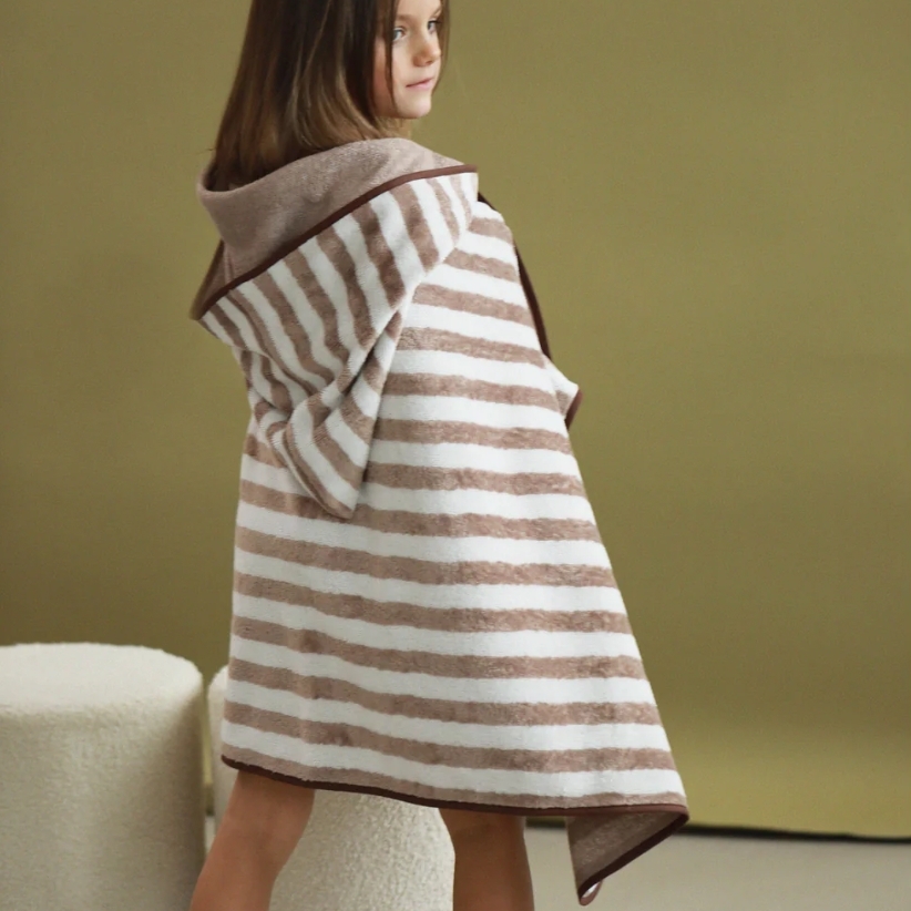 Everyday by Roberta 竹纖維條紋連帽浴巾 Kids hooded towel - brown