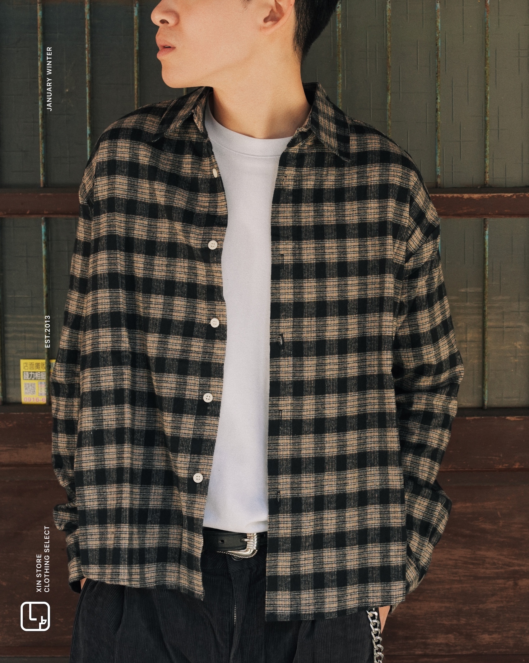 XIN SELECT Boxy 美式 寬短 法蘭絨 長袖 襯衫