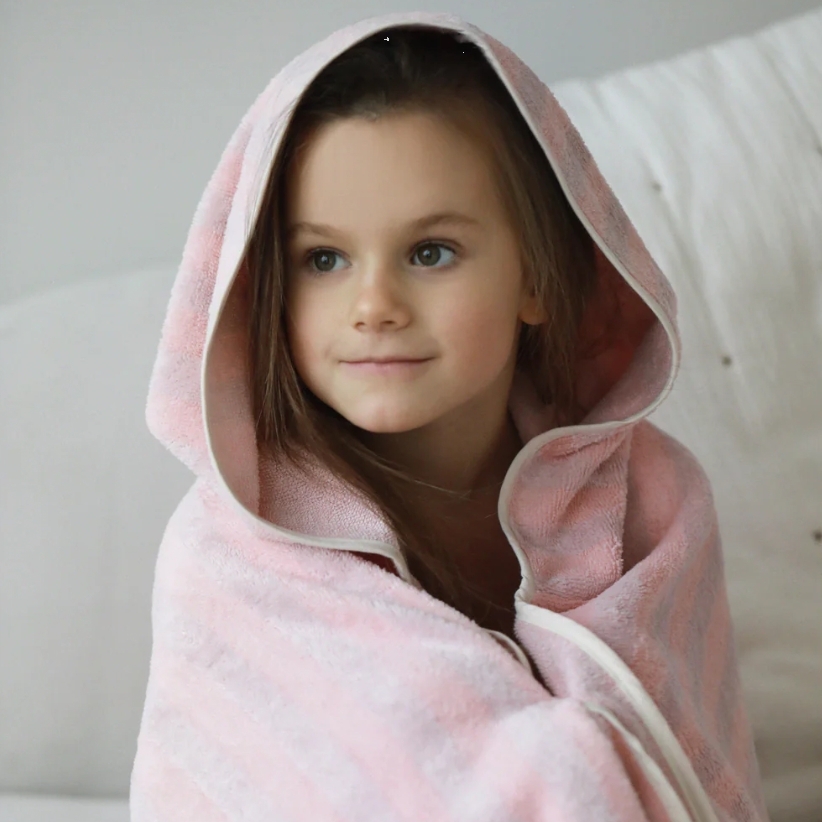 Everyday by Roberta 竹纖維條紋連帽浴巾 Kids hooded towel - pink