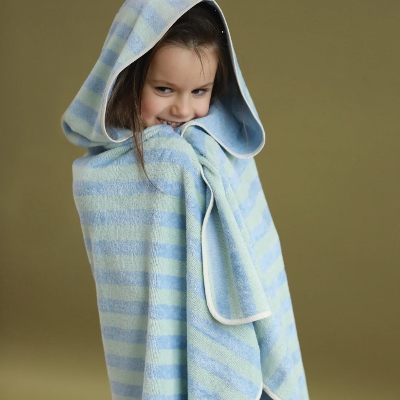 Everyday by Roberta 竹纖維條紋連帽浴巾 Kids hooded towel - blue