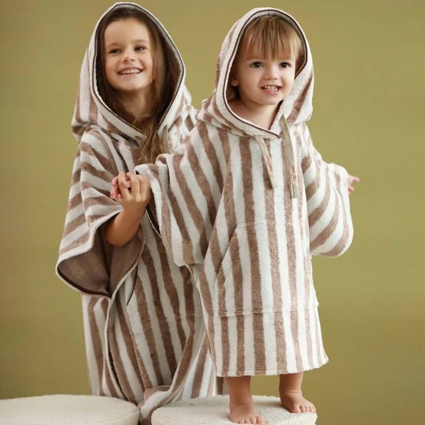 Everyday by Roberta 竹纖維條紋連帽斗篷浴袍 Bamboo-cotton striped poncho - brown