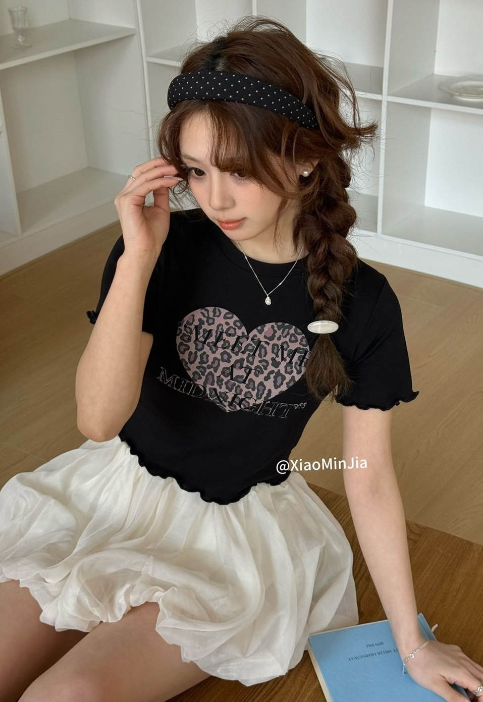 木耳捲邊愛心豹紋短版衣