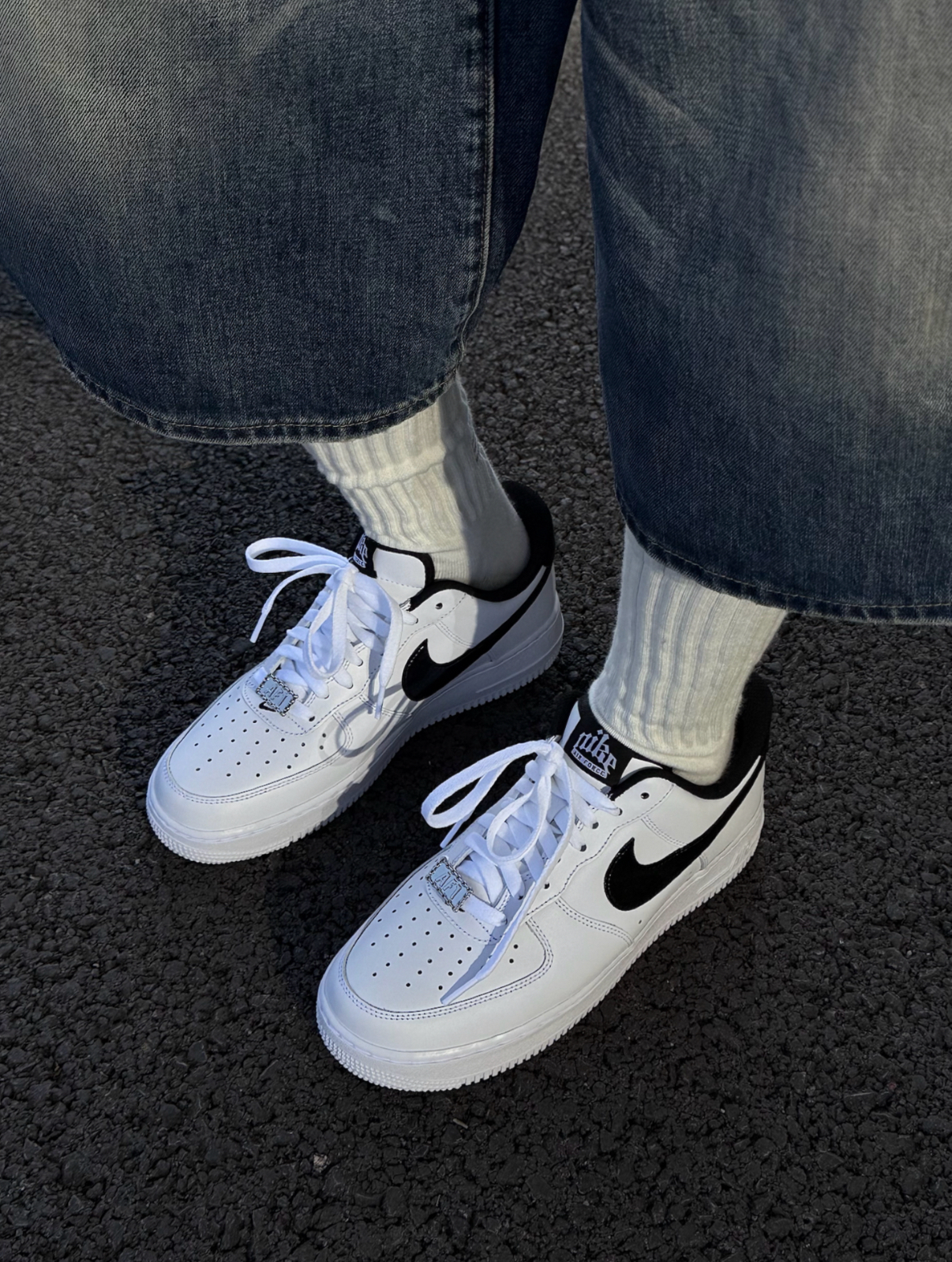 Nike Air Force 1 AF1 白黑色 皮革 亮皮 刺繡 男女款 HF2898-101/預購