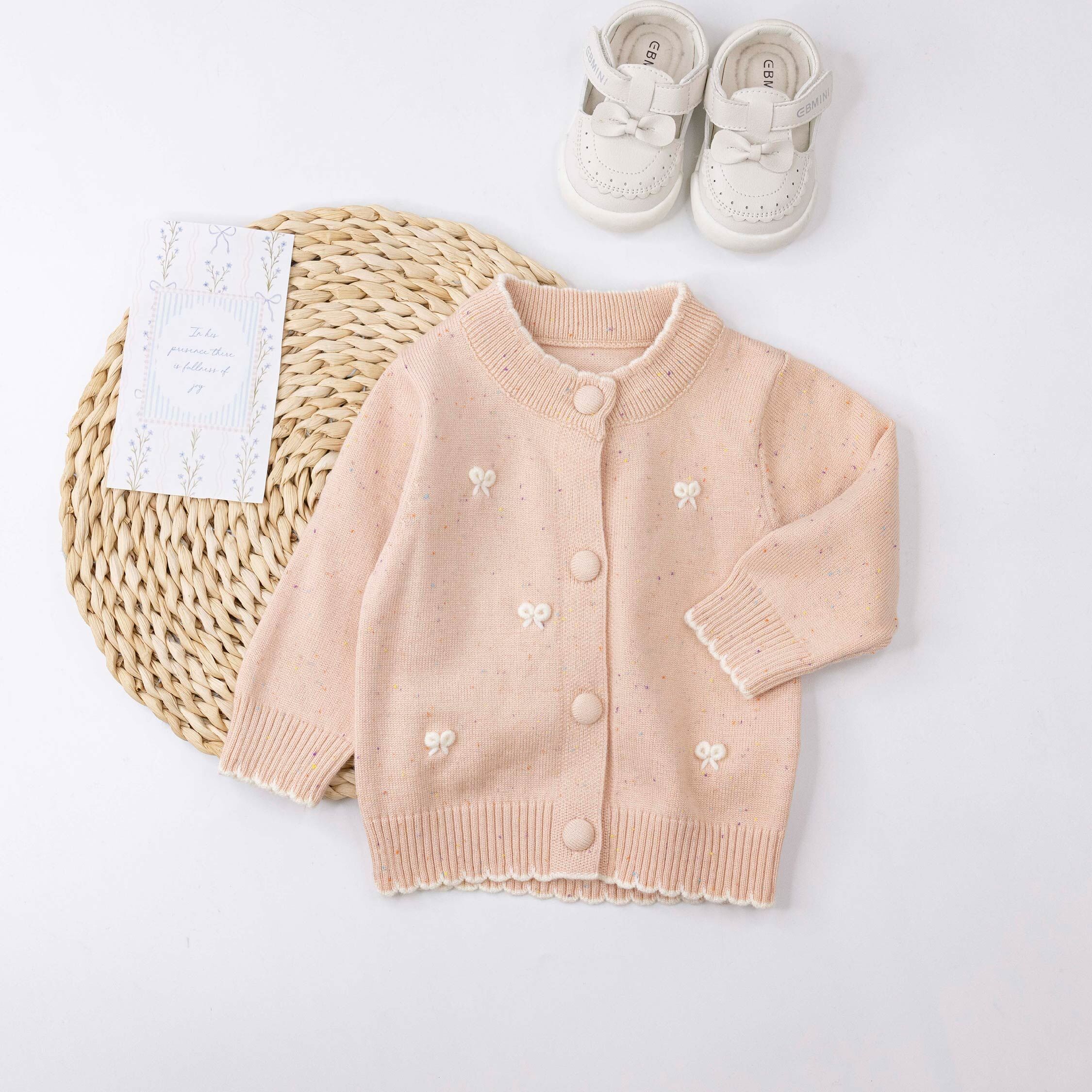 【H56227】繽紛點點蝴蝶結針織外套