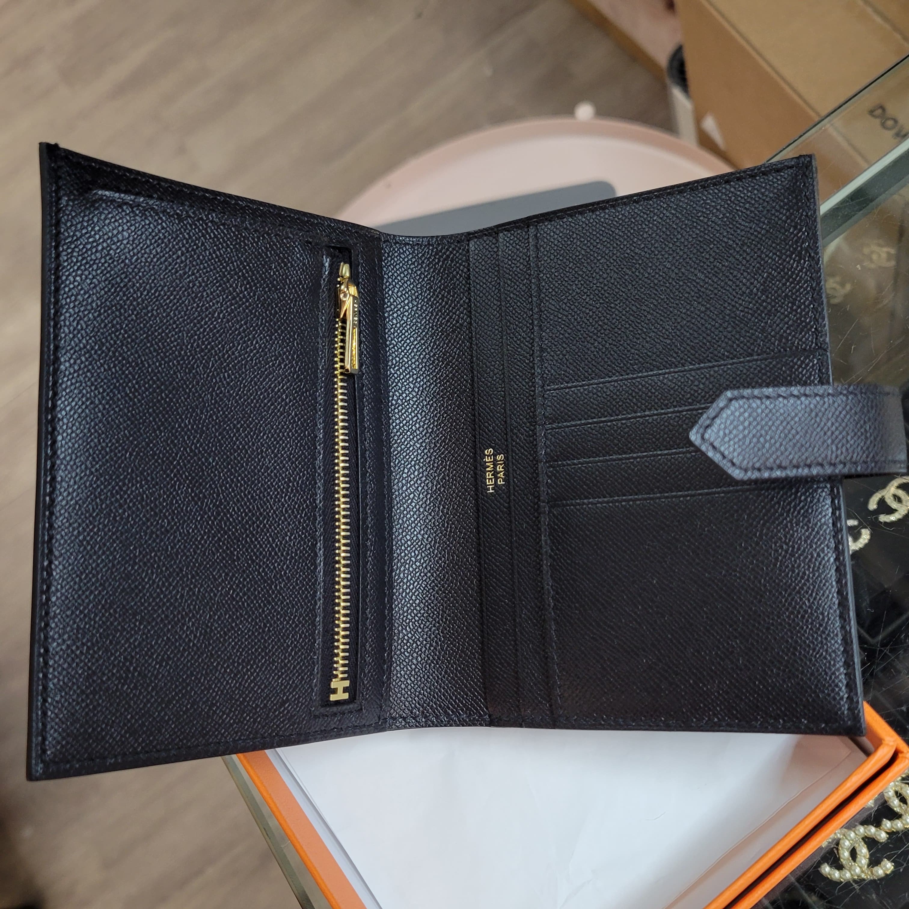 Hermes Bearn compact wallet noir CC Madame 短銀包 黑色 金扣