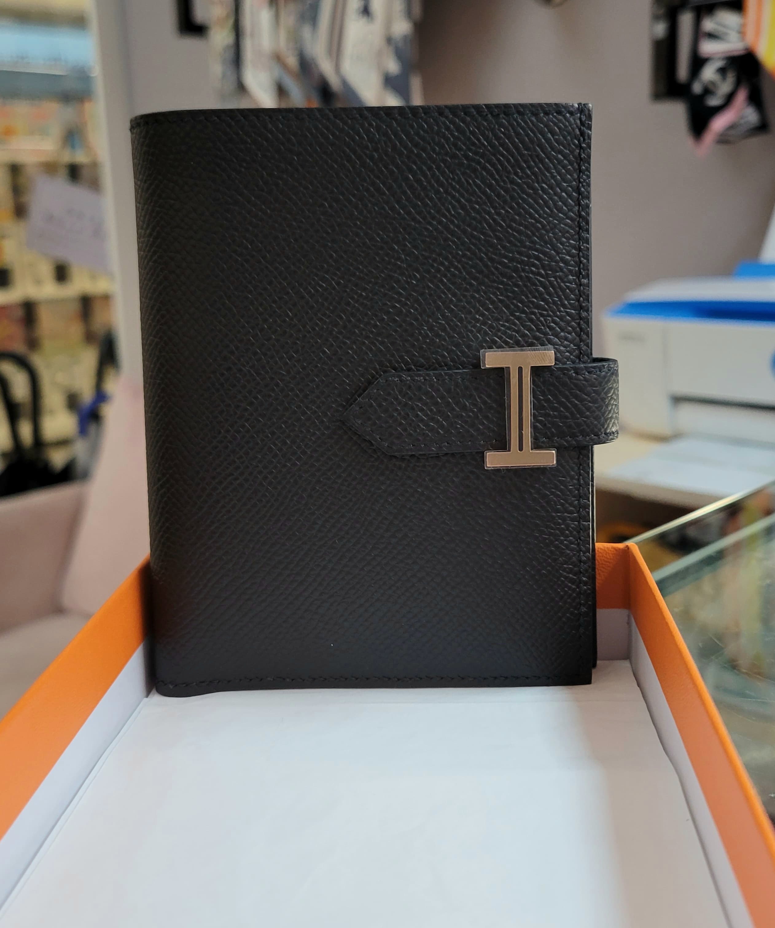 HERMES Bearn compact wallet noir CD EPSOM (ROSE GOLD) 短銀包 黑色 玫瑰金