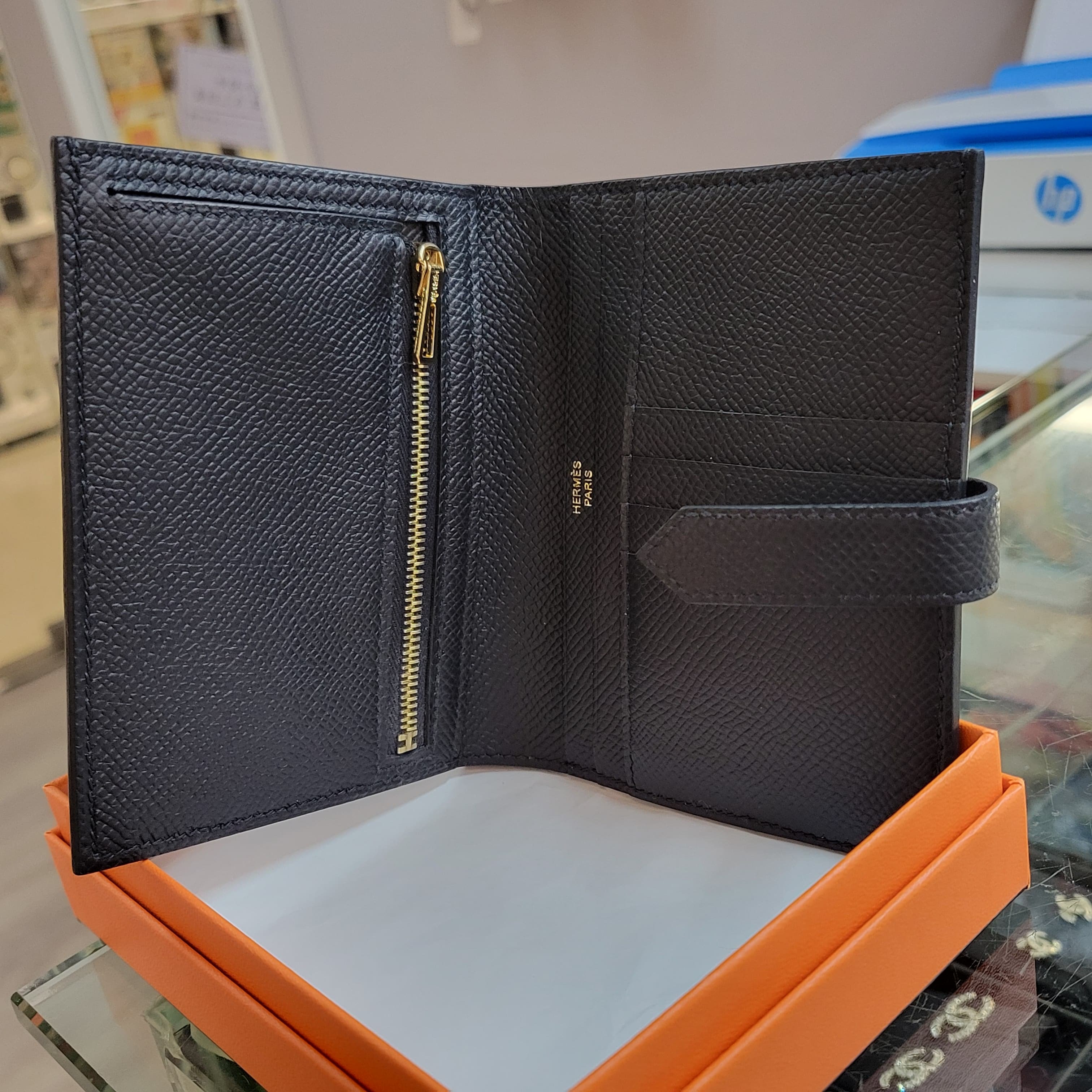 HERMES Bearn compact wallet noir CD EPSOM (ROSE GOLD) 短銀包 黑色 玫瑰金