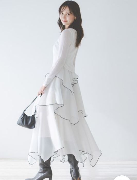 [預購] SNIDEL 透膚不規則下擺針織拼接洋裝