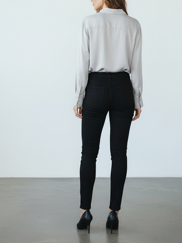 TELA領巾V領絲襯衫(米灰)