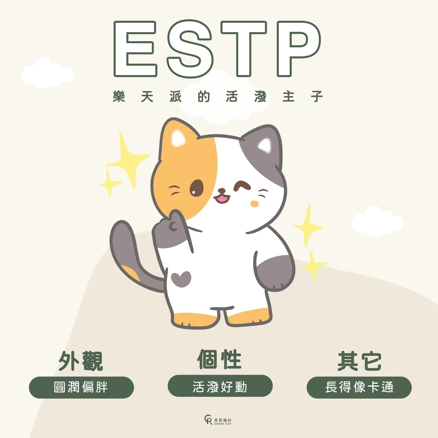ESTP貓主子，外觀圓潤篇胖、個性活潑好動。有些貓咪外貿會長得像卡通