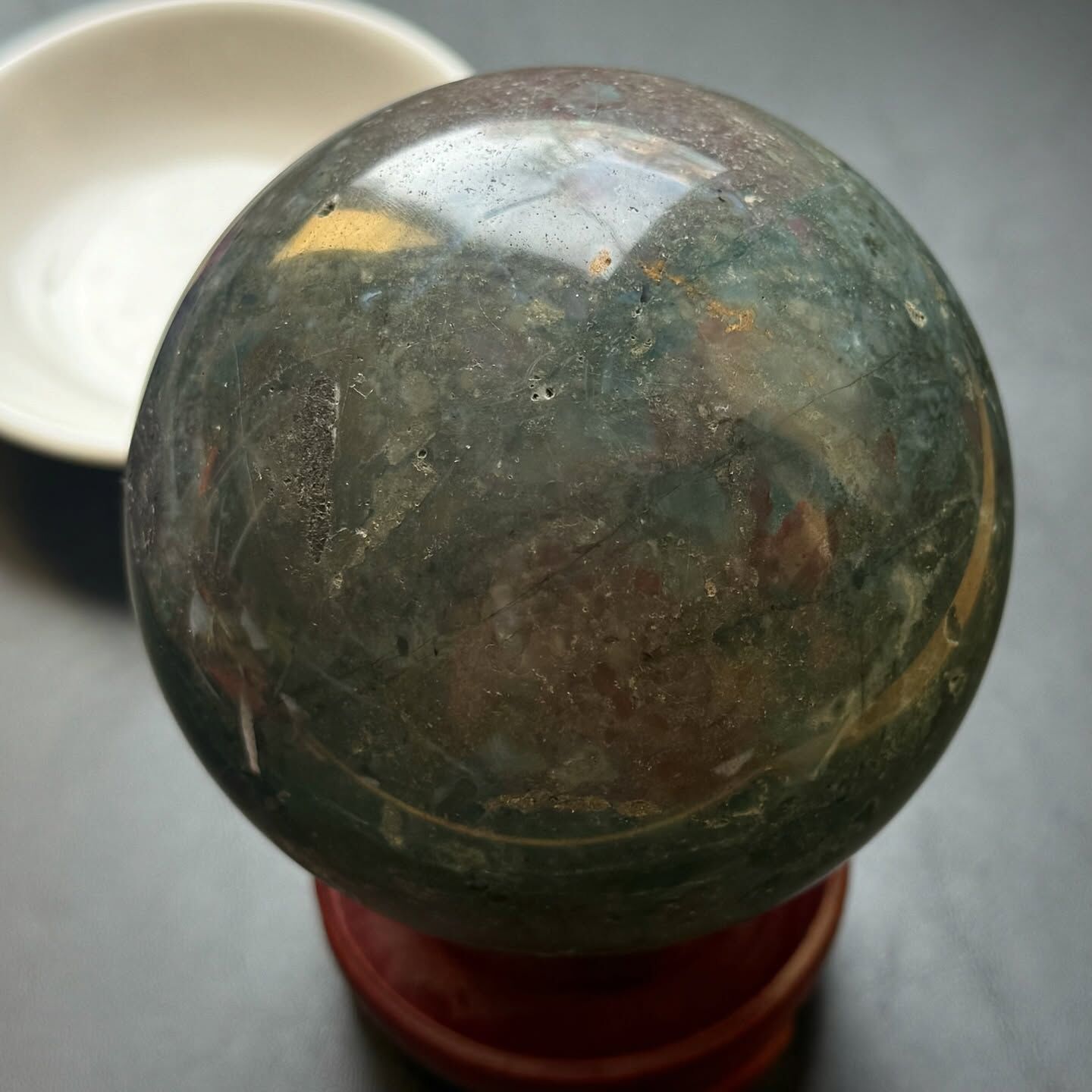 [原石] 海洋碧玉 水晶球 8.5公分 附底座