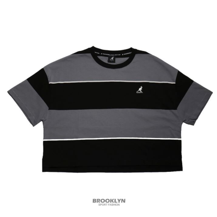 【下殺↘ $399】KANGOL 短袖 短T 短版 灰黑 寬橫條 女 6122100212