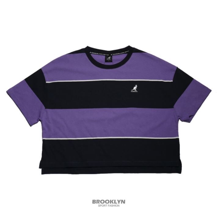 【下殺↘ $399】KANGOL 短袖 短T 短版 藍紫 寬橫條 女 6122100292