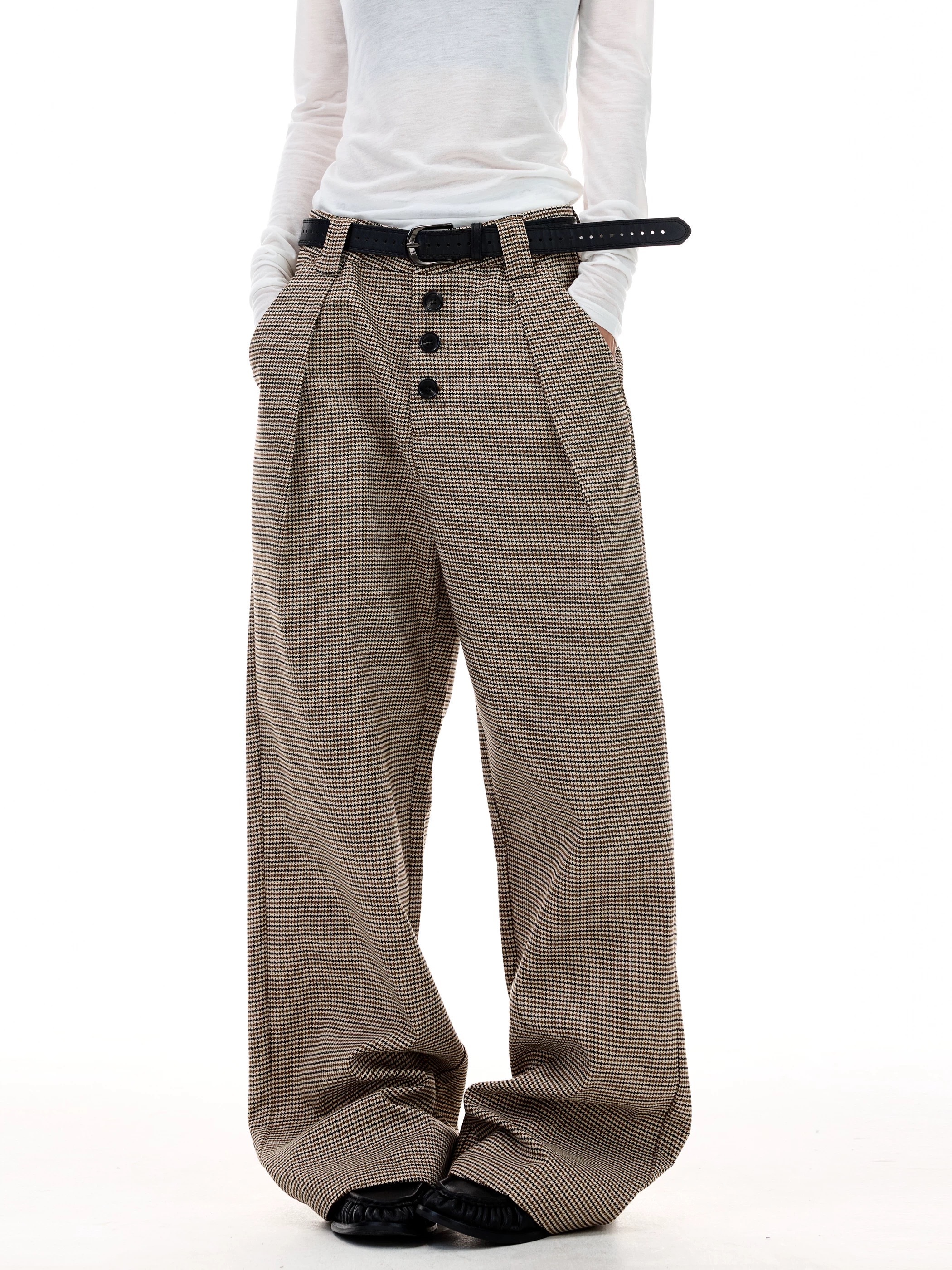 - SIMPLEACTION - 美式復古老錢風千鳥格西裝褲