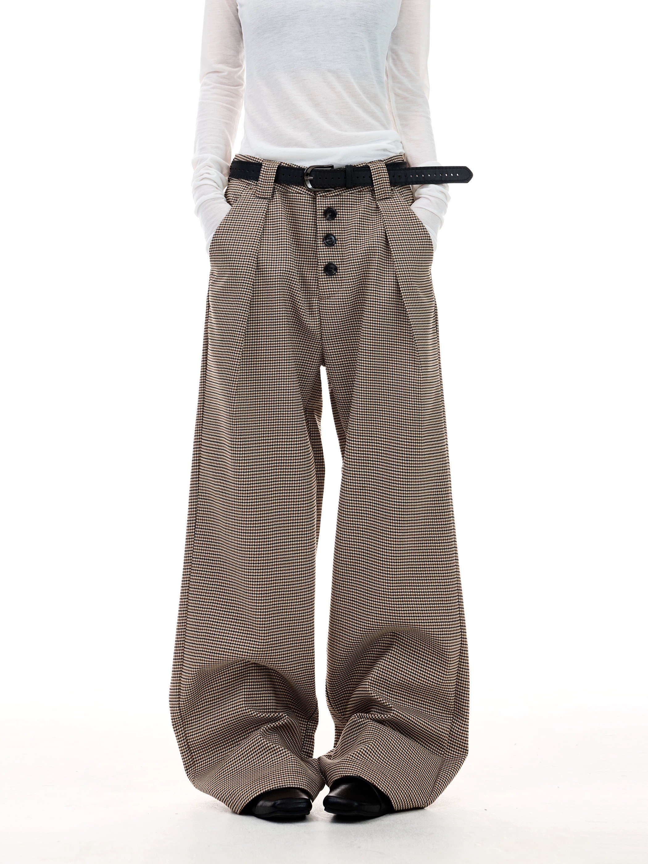 - SIMPLEACTION - 美式復古老錢風千鳥格西裝褲