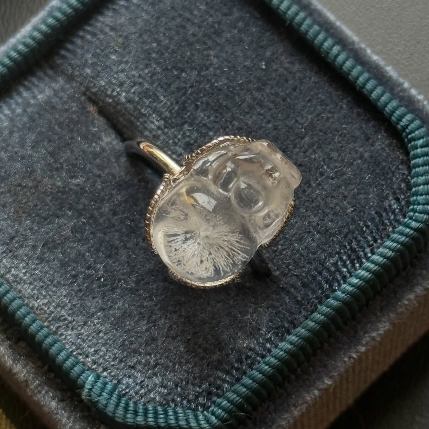 [原石] 白水晶 雷射激光雪花 招財貔貅戒指