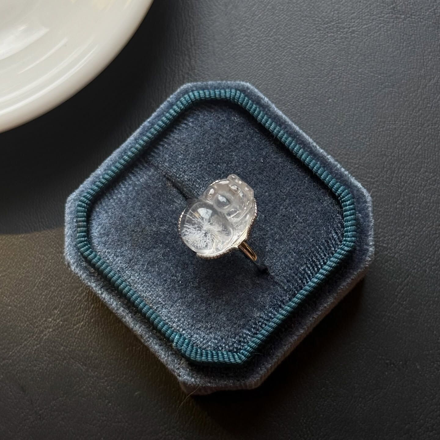 [原石] 白水晶 雷射激光雪花 招財貔貅戒指