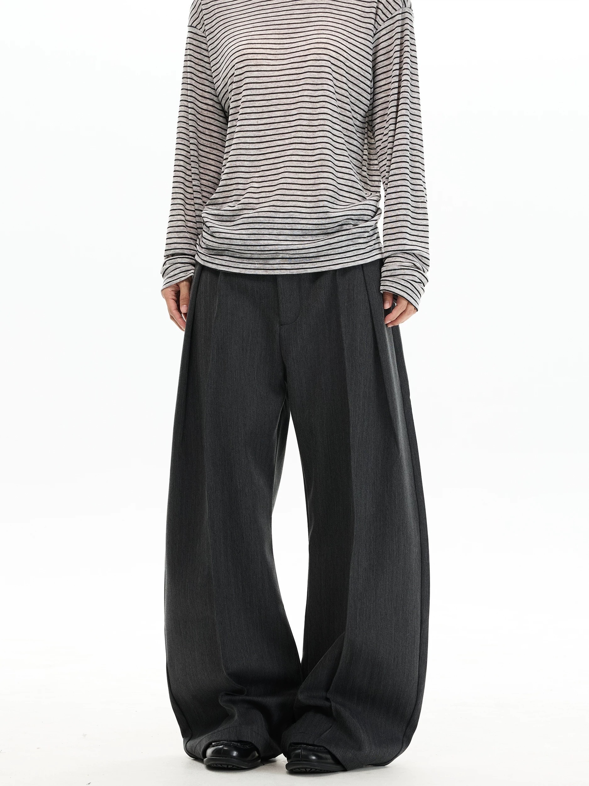 - SIMPLEACTION - 設計感竹節紋雙褶皺西裝褲