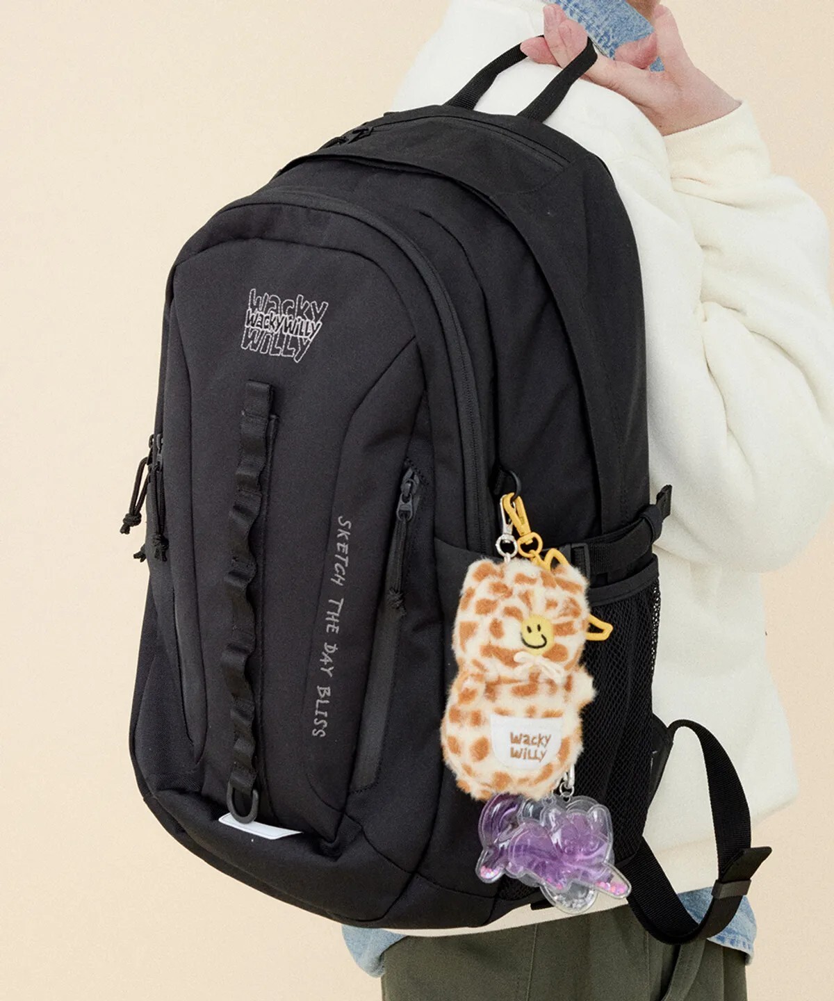 【OWN】Wacky Willy 經典 機能 後背包 反光 減壓 多功能 防潑水 小黃人 吊飾 黑色 WA2601BP05BK