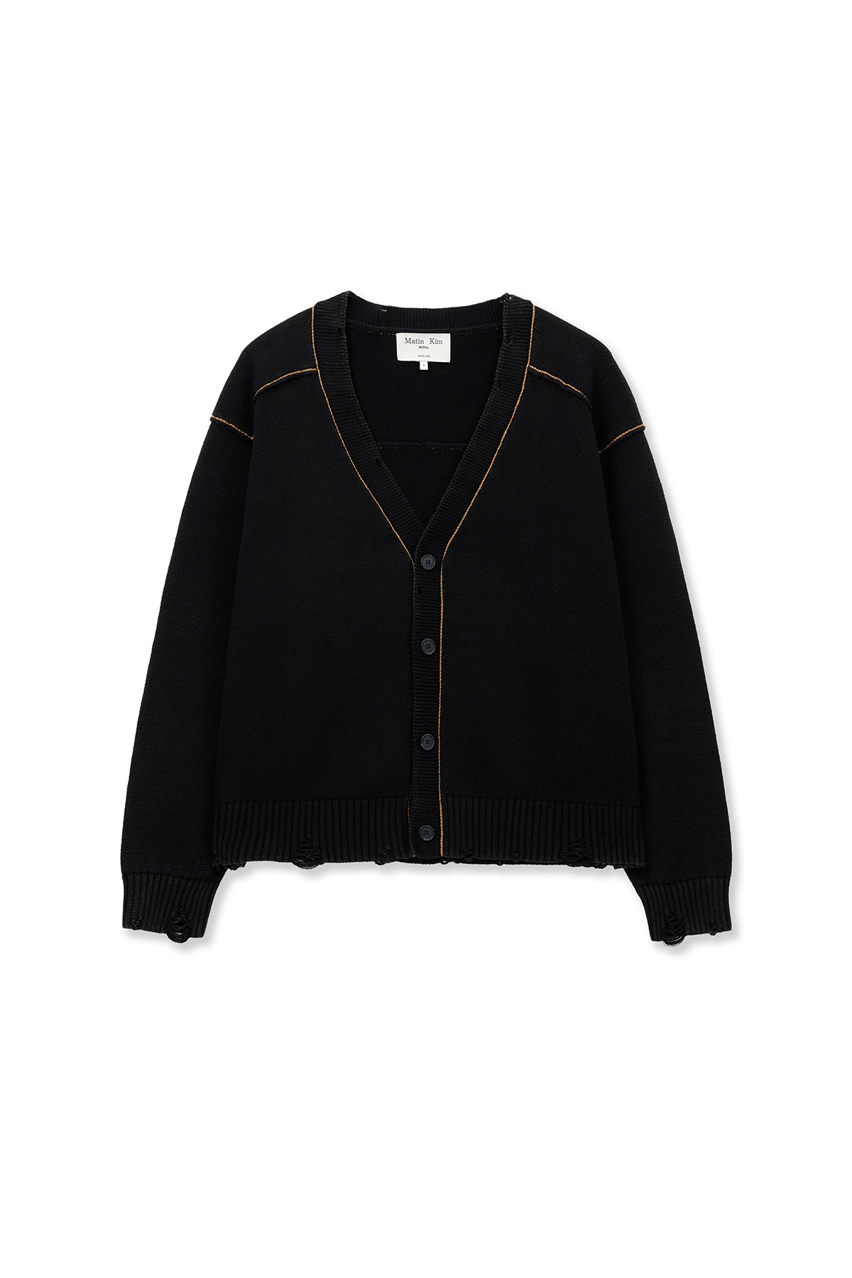 撞色縫線LOGO針織上衣 黑色