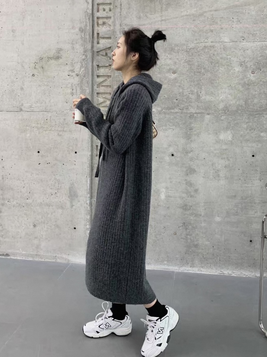 坑紋連帽針織長洋