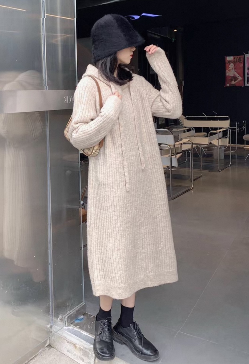 坑紋連帽針織長洋