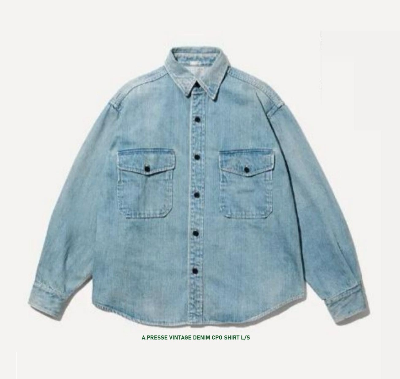 LAST PCS: A.PRESSE VINTAGE DENIM CPO SHIRT L/S - BLEACH SIZE 2 PRE ORDER ITEM (預訂中)