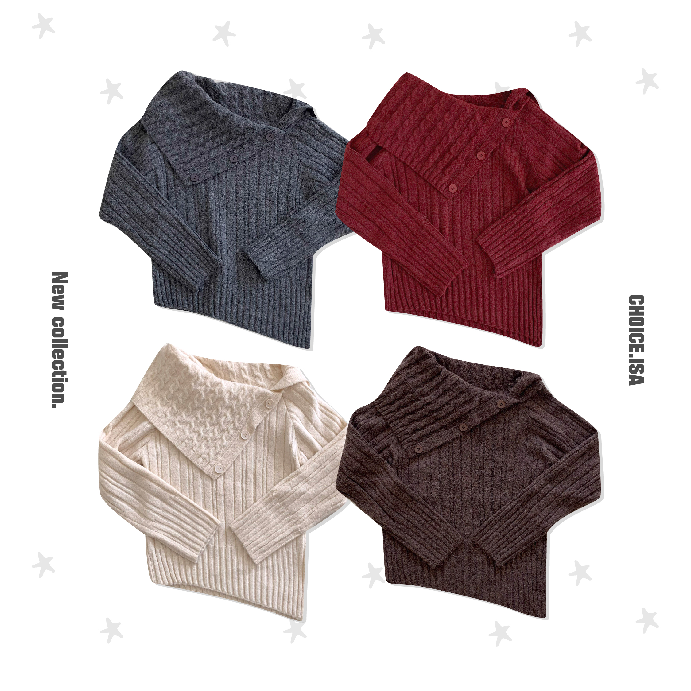 ISA_設計感++ 不規則擺一字麻花領針織毛衣_61043