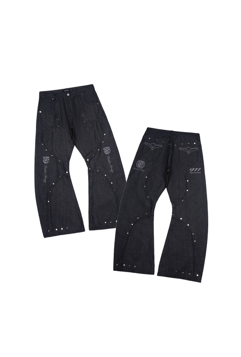 REGEN ZONE 「SPUR」賽車競速刺繡鉚釘解構彎刀原牛褲