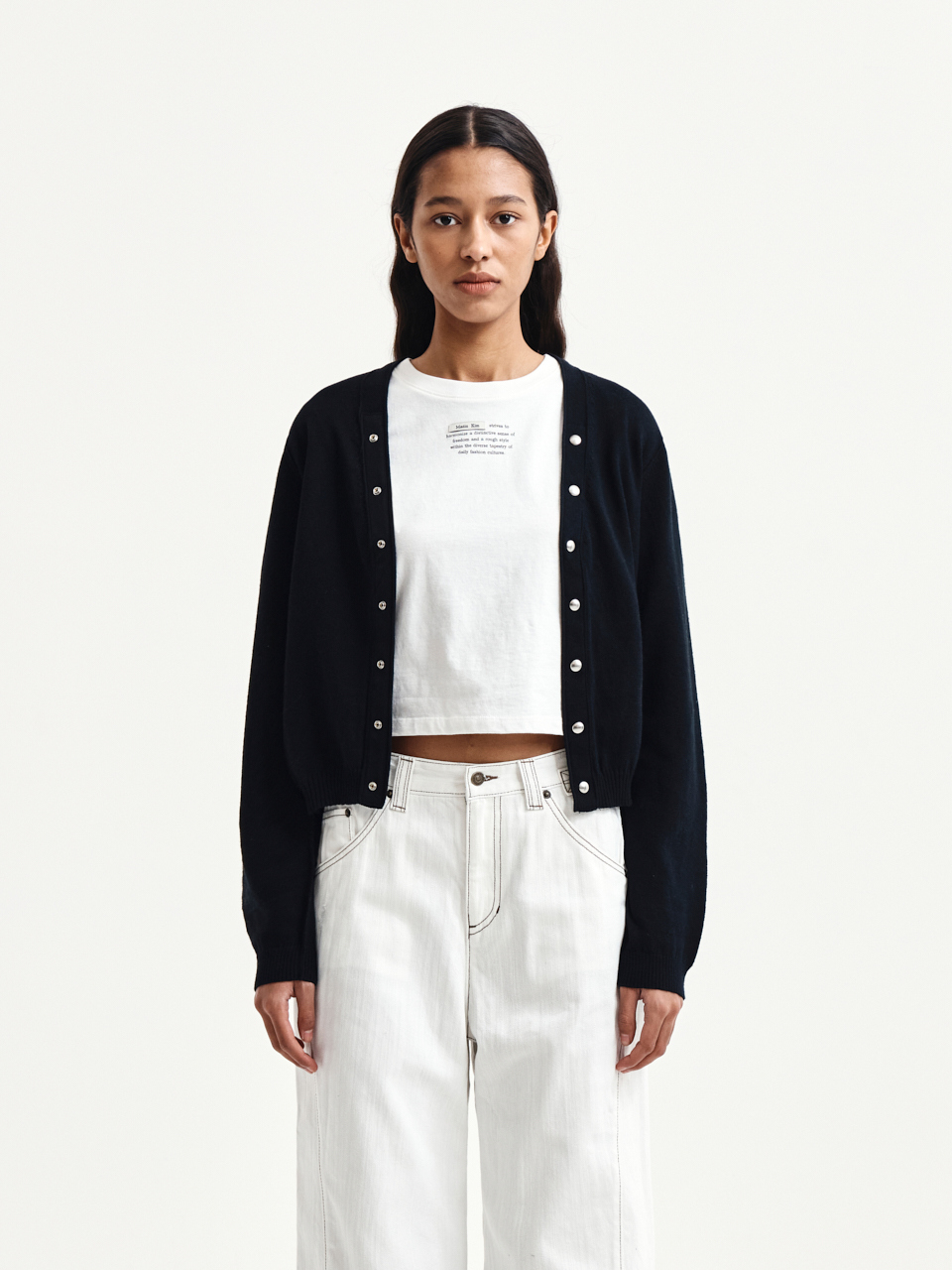 LOGO提花按扣針織上衣 黑色