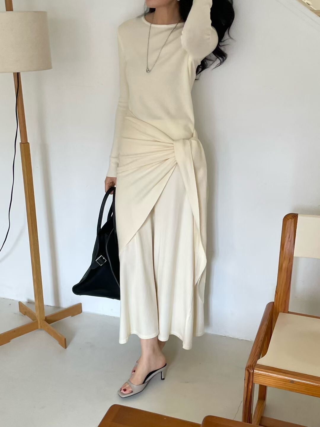 簡約感圓領上衣+披肩+長裙SET / 3色